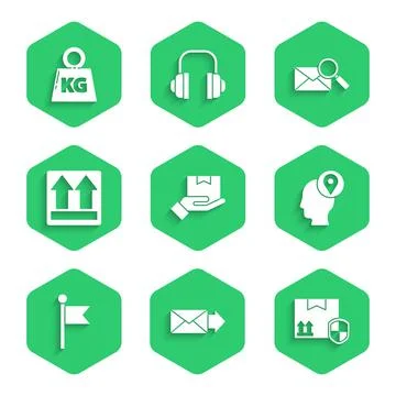 Set Delivery hand with boxes, Envelope, pack security shield, man cardboard Stock Illustration