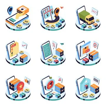 Set of Delivery Isometric Illustrations Stock Illustration
