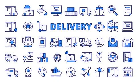 Set of Delivery logistic system icons in line design blue. Delivery, Logistics Stock-Illustration