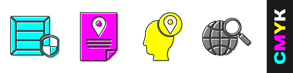 Set Delivery pack security with shield, Document tracking marker system Illustrazione stock