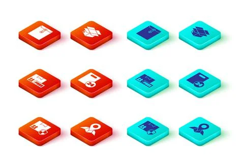 Set Delivery pack security with shield, Placeholder on map paper, Cardboard box 스톡 일러스트