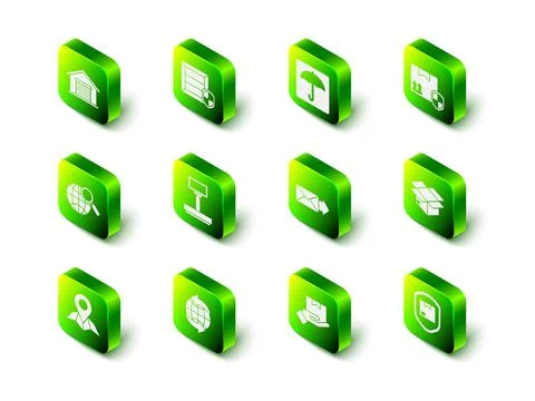 Set Delivery pack security with shield, Umbrella, Carton cardboard box, Envelope 库存插图