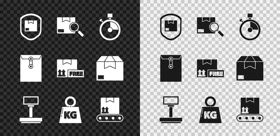 Set Delivery pack security with shield, Search package, Fast time delivery Stock Illustration