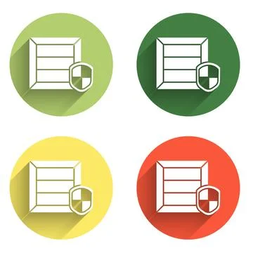 Set Delivery pack security with shield icon isolated with long shadow backg.. Stock Illustration