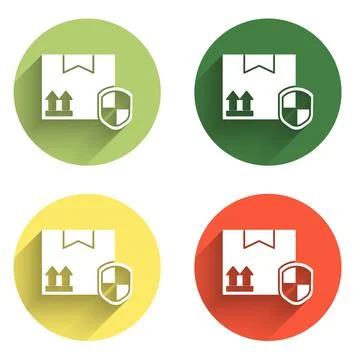 Set Delivery pack security with shield icon isolated with long shadow backg.. 库存插图
