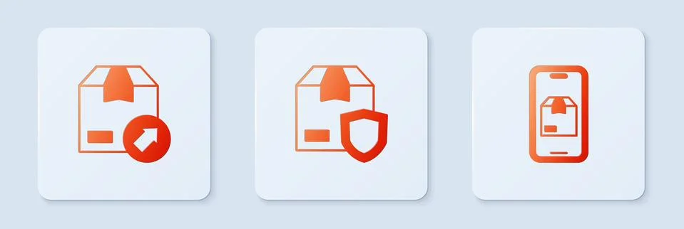 Set Delivery security with shield, Carton cardboard box and Mobile app delivery Stock Illustration