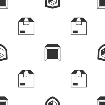 Set Delivery security with shield, Carton cardboard box and on seamless pattern Stock Illustration