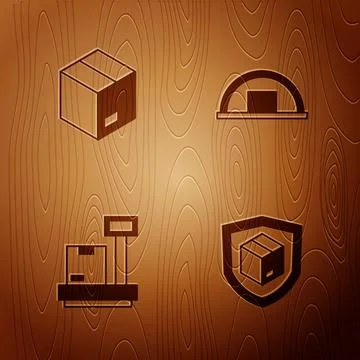 Set Delivery security with shield, Carton cardboard box, Scale and Warehous.. Stockillustratie