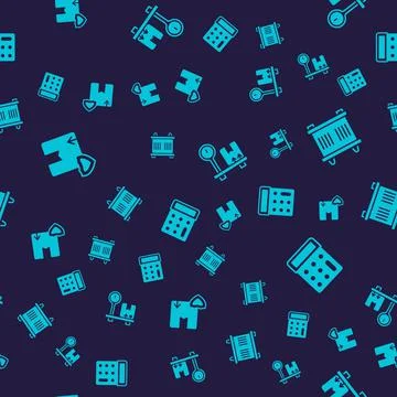 Set Delivery security with shield, Container, Scale cardboard box and Calculator Illustrazione stock