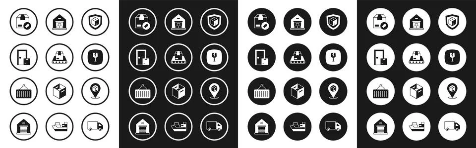 Set Delivery security with shield, Conveyor belt box, Home delivery services, イラスト素材