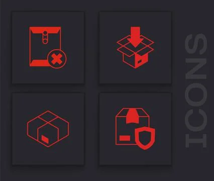 Set Delivery security with shield, Delete envelope, Carton cardboard box and  Stock Illustration