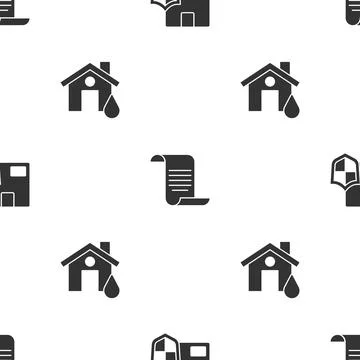 Set Delivery security with shield, Document and House flood on seamless pattern Illustrazione stock