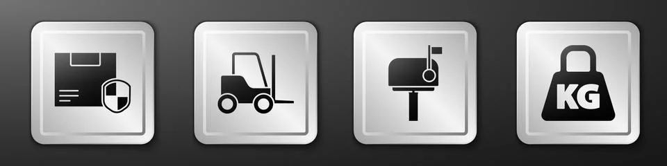 Set Delivery security with shield, Forklift truck, Mail box and Weight icon Stock Illustration