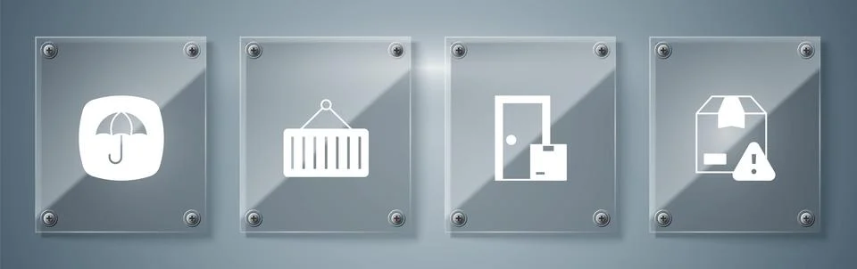Set Delivery security with shield, Home delivery services, Container on cra.. Illustrazione stock