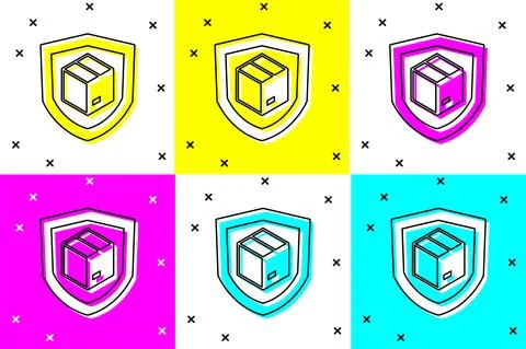 Set Delivery security with shield icon isolated on color background. Delivery Illustrazione stock