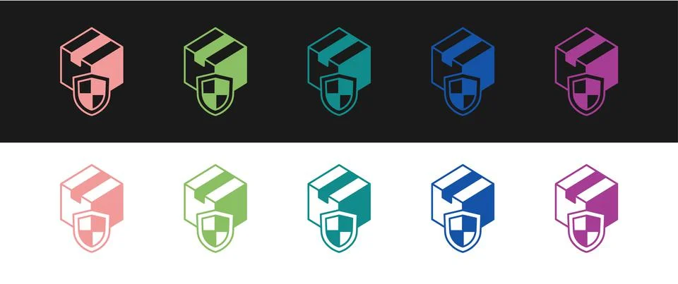 Set Delivery security with shield icon isolated on black and white background Stockillustratie