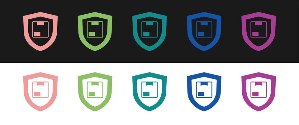 Set Delivery security with shield icon isolated on black and white background Stock Illustration