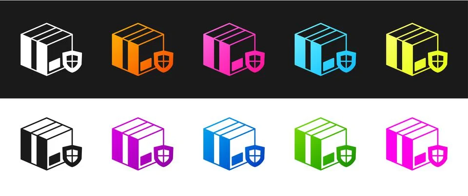 Set Delivery security with shield icon isolated on black and white background Stock Illustration
