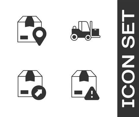 Set Delivery security with shield, Location cardboard box, Carton and Forklift Illustrazione stock