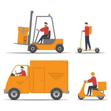 Set of  Delivery service workers. Transportation concept.Vector flat illustra Stock Illustration