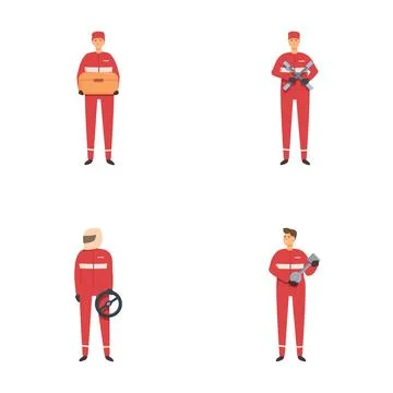 Set of delivery service workers in uniform with parcels and equipment Stock Illustration