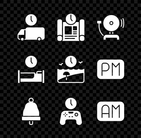 Set Delivery time, Project plan, Ringing alarm bell, Gamepad of, Morning, Time Illustrazione stock