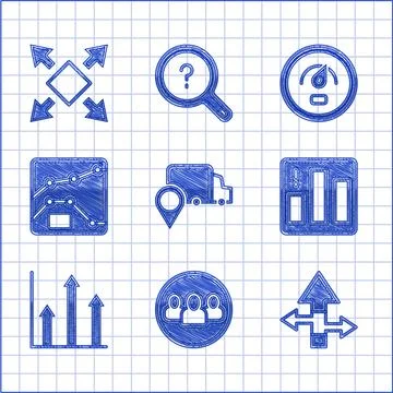 Set Delivery tracking, Project team base, Arrow, Pie chart infographic, Graph Stock Illustration
