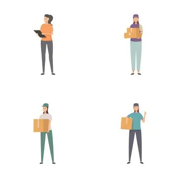 Set of delivery workers holding parcels Stock Illustration