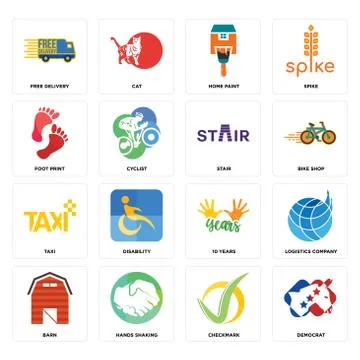 Set of democrat, checkmark, barn, 10 years, taxi, stair, foot print, home pai Free Stock Illustration