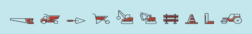 Set of demolition cartoon icon design template with various models. Stock Illustration