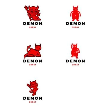Set of Demon or Devil Icon Logo Design Template Stock Illustration