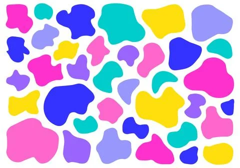 Set of dense bright abstract blob shapes in neon rainbow colors, energetic .. Stock Illustration