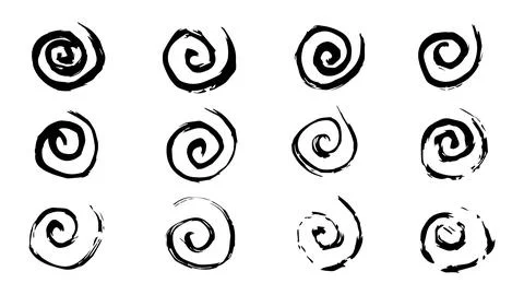 Set of dense circles, collection of swirling circles, black spiral circles Stock Illustration