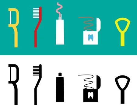 Set of Dental care tool flat icon, vector Stock Illustration