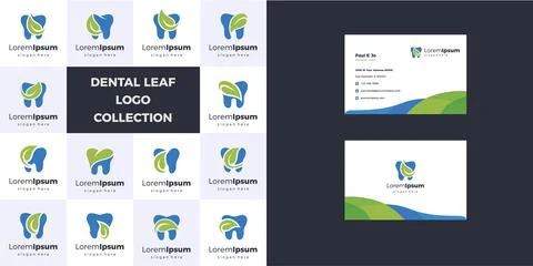 Set dental leaf Logo Design Vector Collection. Bundle logos dentist logo coll Stock Illustration