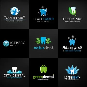 Set of dental logos. Vector tooth designs. Teeth clinic template. Creative Stock Illustration