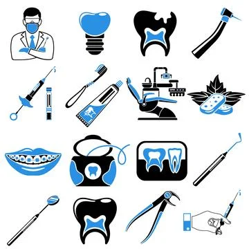 Set Dental Services two color Icons Stock Illustration