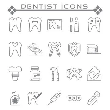 Set of Dentist Related Vector Line Icons. Stock Illustration