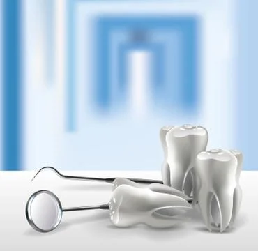 Set dentist tools on table close up Stock Illustration
