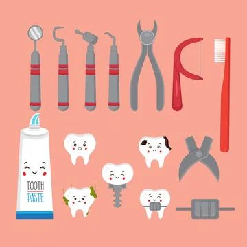Set of Dentistry Tools icon Stock Illustration