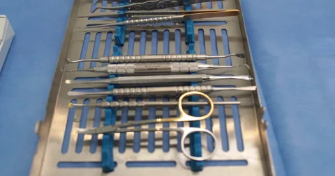 A set of dentist's tools prepared for the procedure. Stock Footage 249185535