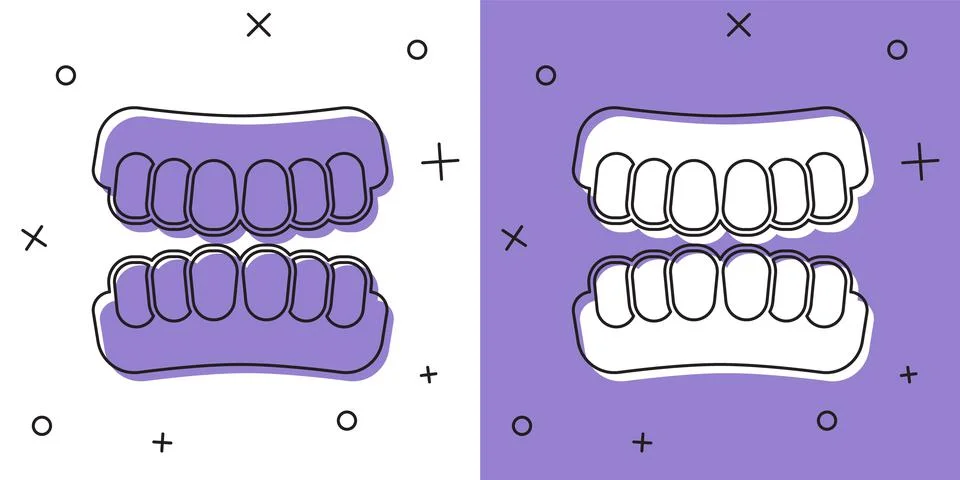 Set Dentures model icon isolated on white and purple background. Teeth of the Illustrazione stock