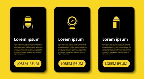Set Deodorant roll, Round makeup mirror and Perfume. Business infographic Illustration