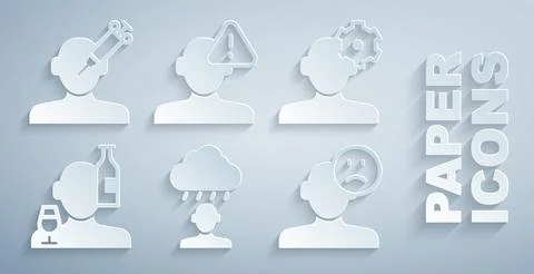 Set Depression and frustration, Solution problem in psychology, Alcoholism, Sad Illustrazione stock