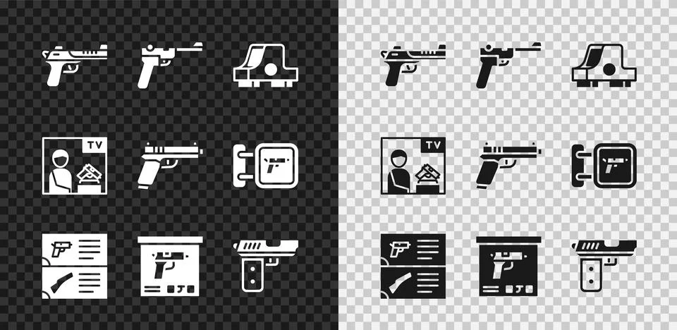 Set Desert eagle gun, Mauser, Collimator sight, Weapon catalog, Military Stock-Illustration