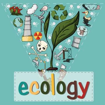 Set of design 3 elements on the theme of ecology earth pollution effects of h Stock Illustration