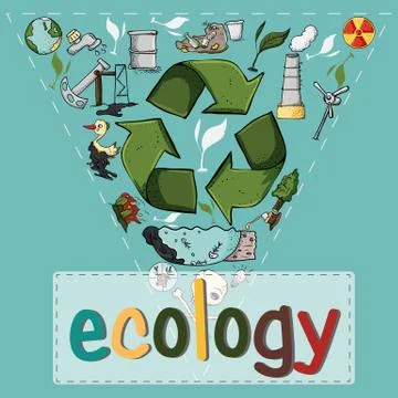 Set of design 4 elements on the theme of ecology earth pollution effects of h Stock Illustration