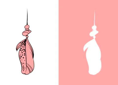 Set of design and decor elements. Detailed bird feather close up. Hand drawn  Stock Illustration