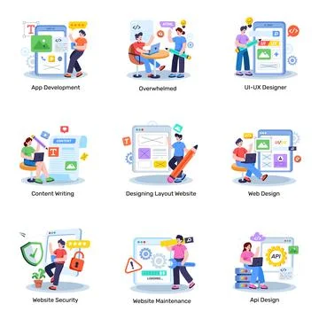 Set of Design and Development Flat Illustrations Stock Illustration