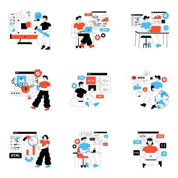 Set of Design and Development Flat Illustrations Illustrazione stock